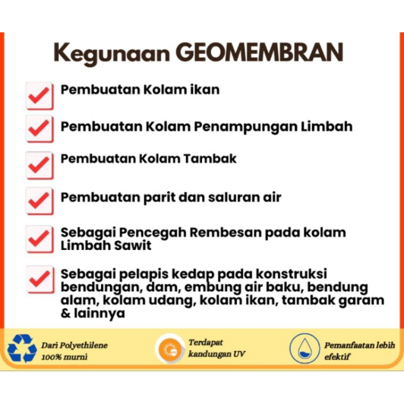 Plastik hdpe geomembran 200 micron berbagai macam ukuran ( Kolam ikan ) - Gambar 4
