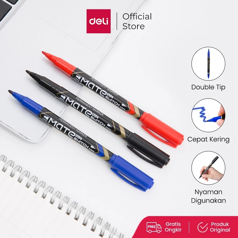 Deli Spidol permanen - 2-tip 0.5mm/1.0mm Cepat kering tidak beracun EU104X0