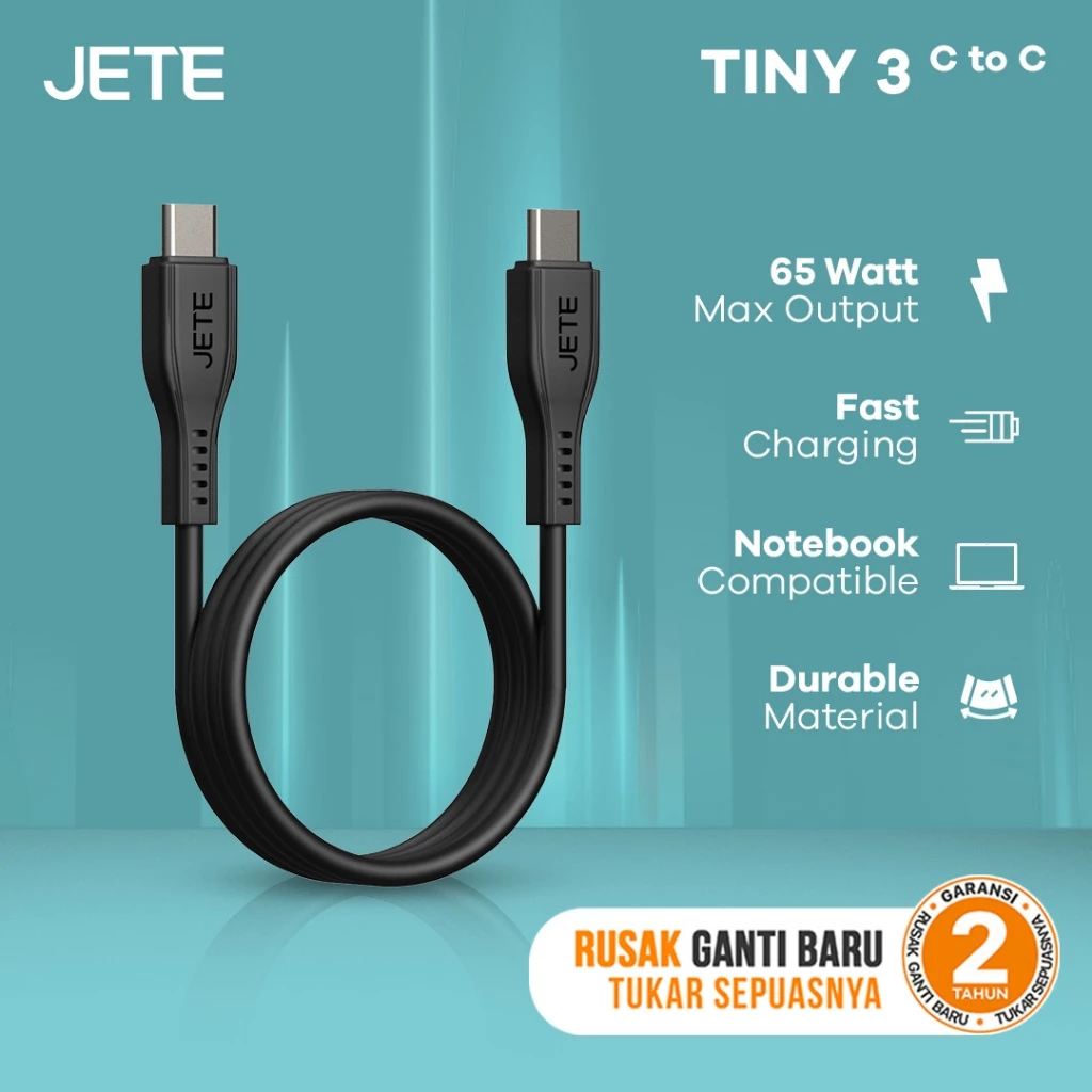 Kabel Data 65Watt Type C to Type C JETE Tiny 3 Fast Charging  - Garansi 2 Tahun - Gambar 2