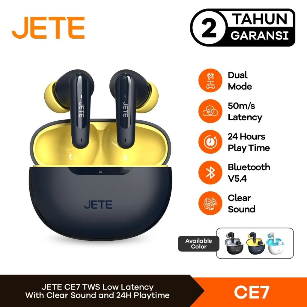 TWS Earphone Bluetooth JETE CE7 BT 5.4 24H Playtime Low Latency 50m/s- Garansi 2 Tahun