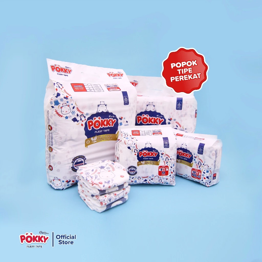 POPOK PEREKAT POKKY FLEXY TAPE FOR NEW BORN-S ISI 10+2 / Diapers Lembut Hemat untuk Bayi Baru Lahir - Gambar 3