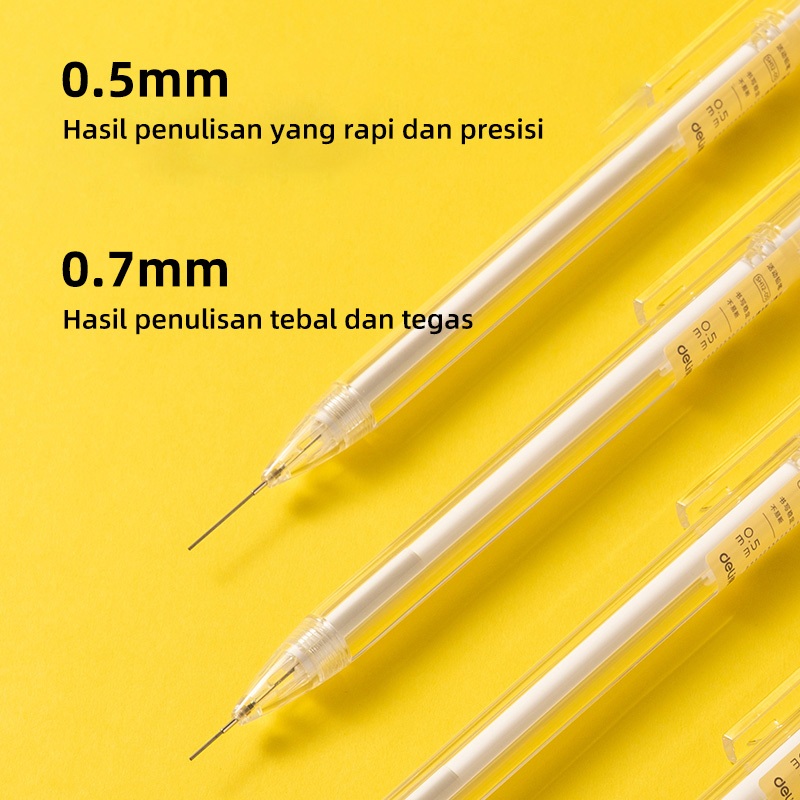 Deli Pensil Mekanik / Mechanical Pencil Transparan 0.5mm 0.7mm Klip Pena dan Penghapus SH12 - Gambar 2