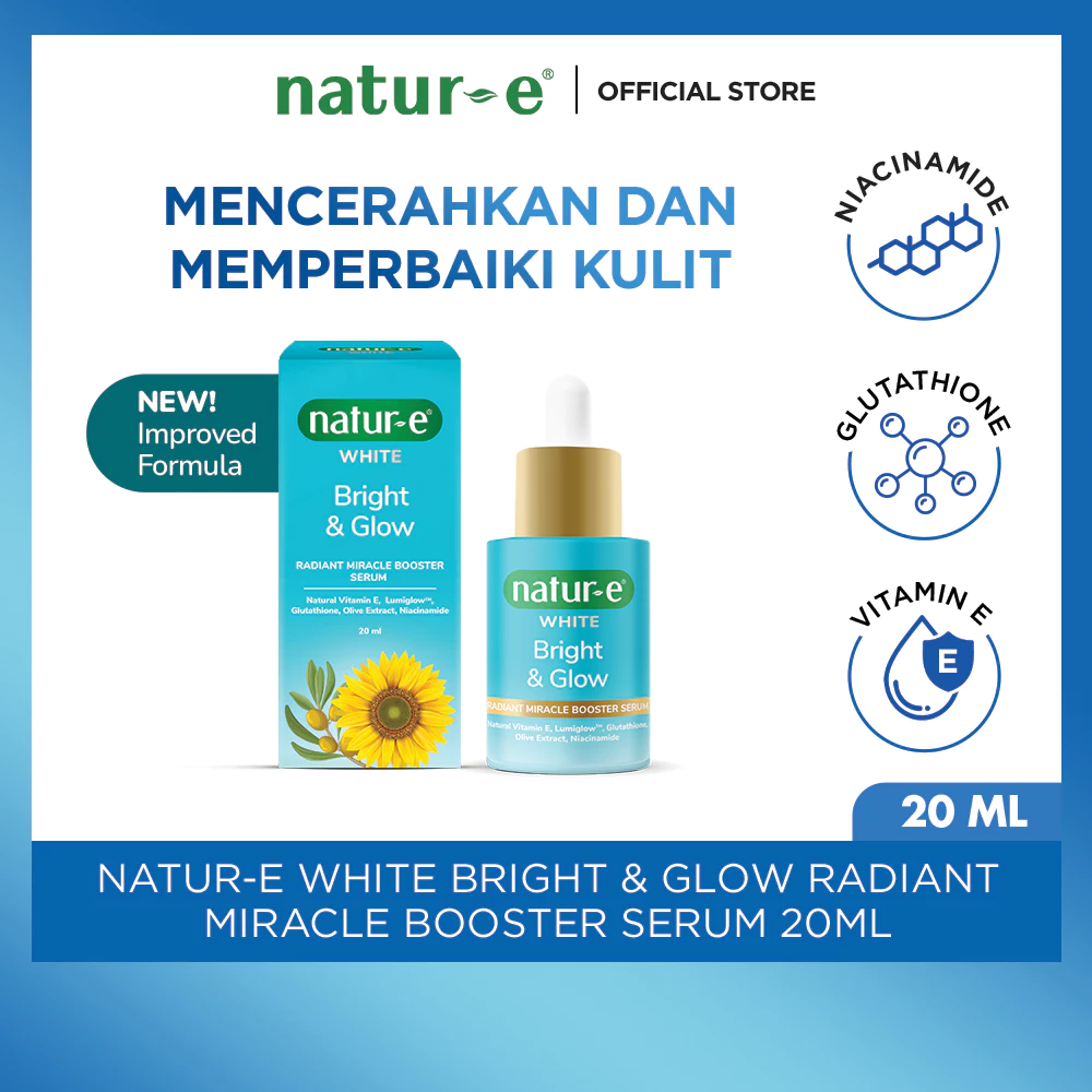 Natur-E Paket White Bright & Glow Radiant Miracle Booster Serum 20ml + Moisture Gel 30ml - Skincare Mencerahkan dan Memperbaiki Kulit dengan Vitamin E, Glutathione & Niacinamide - Gambar 3