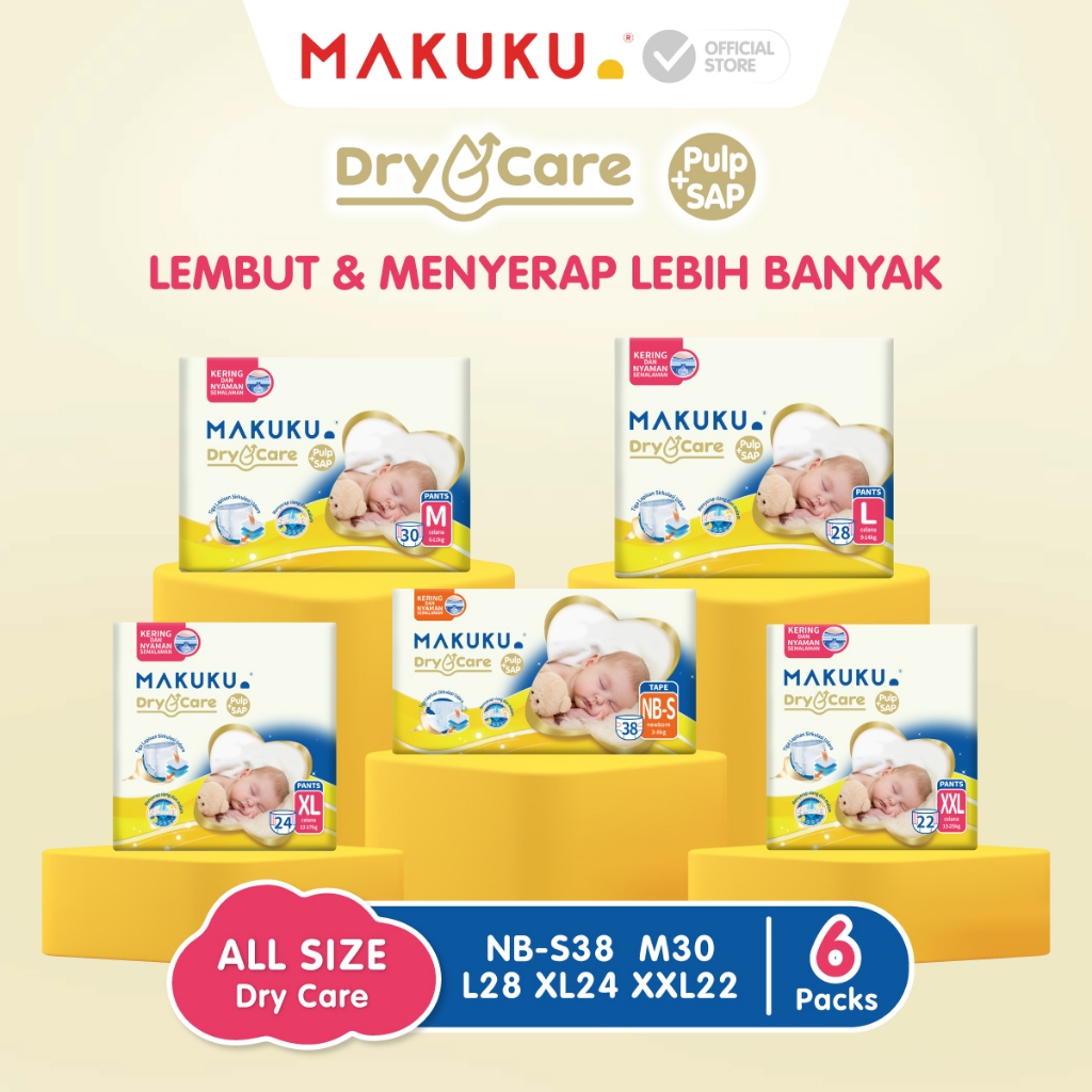 [6 PACK] Makuku Diapers Dry Care Popok Bayi Celana/Perekat NB-S/M/L/XL/XXL