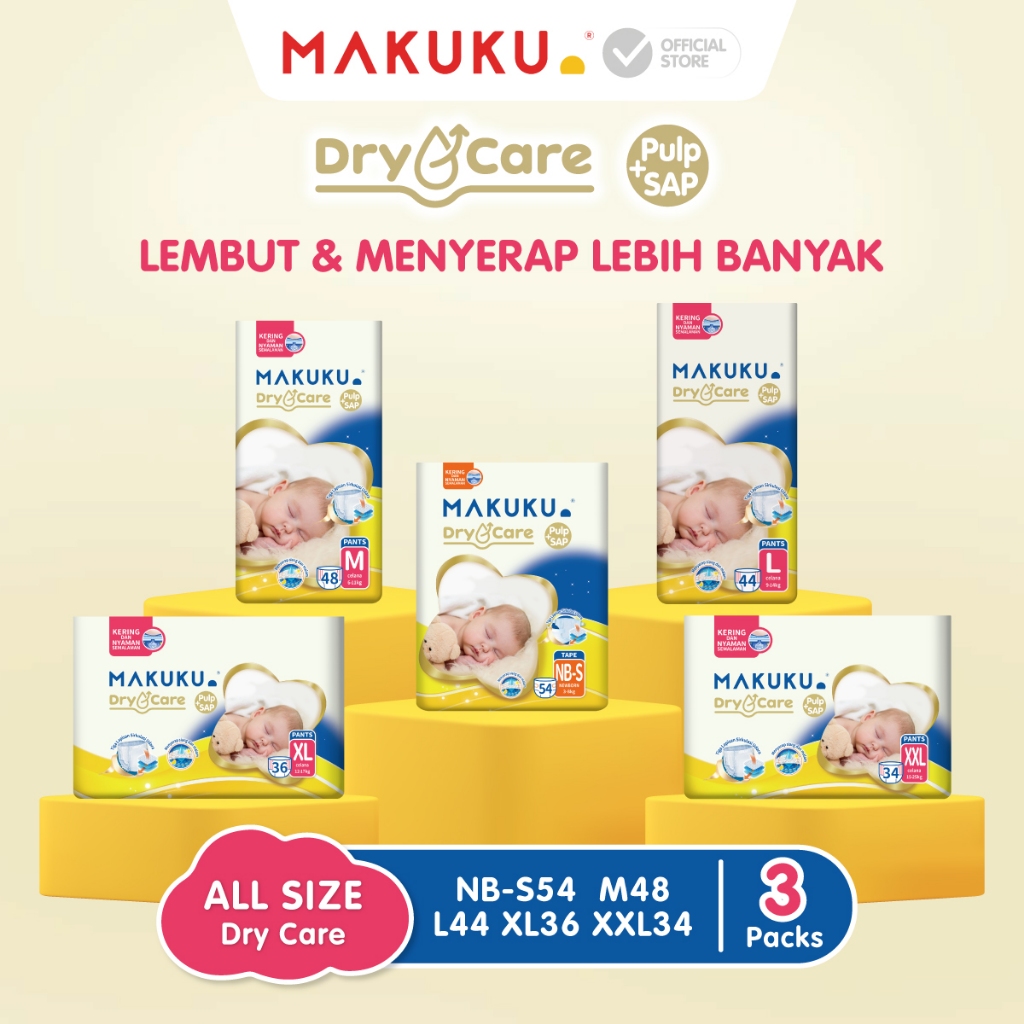 [3 PACK] Makuku Diapers Dry Care JUMBO Popok Bayi Celana/Perekat NB-S/M/L/XL/XXL