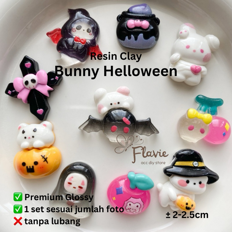 1set(10pcs) • Bunny Halloween • Resin Clay Premium Glossy Flavie Ghost ...
