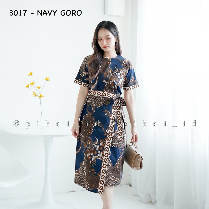 KATUN Modern women s batik dress with side ties office uniform dress stretch cotton batik dress 3017 Shopee Singapore