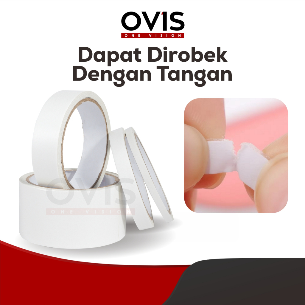 Double Tape Kertas Hotmelt Isolasi Lakban Isolasi Bolak Balik Ovis 6mm 12 mm 24 mm 48 mm 10 Yard - Gambar 3