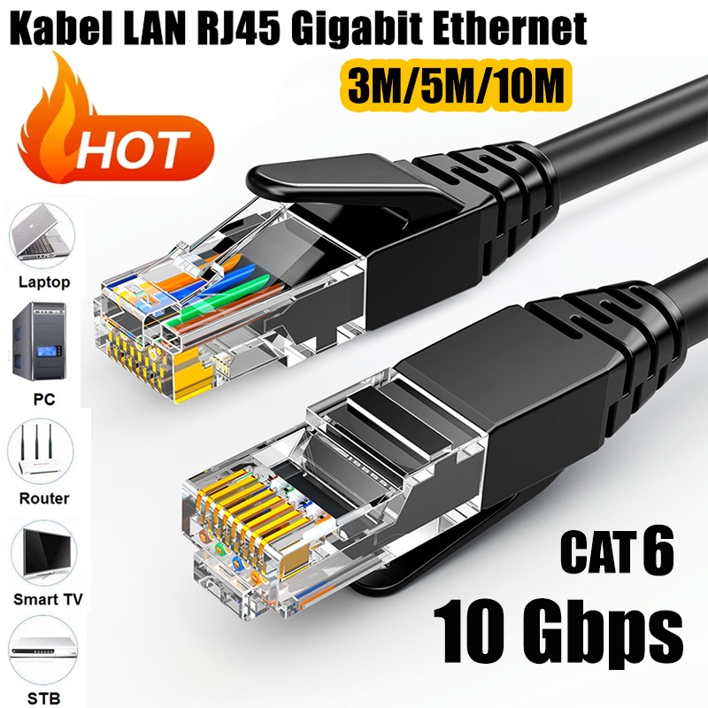 Rj45 CAT6 LAN Cable 10Gbps Gigabit Ethernet 10M/5M/3M UTP Male to Male ...