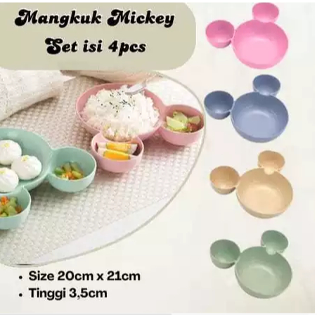 Dreamyhouse SET ISI 4PCS Mangkok Mickey Bahan Jerami Mangkuk Mickey Mouse Mangkok Makan Sup