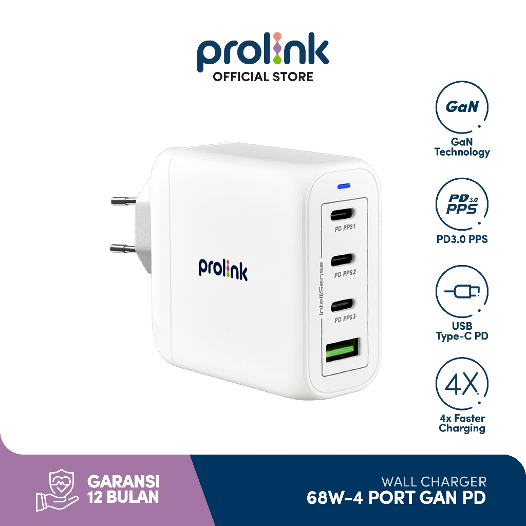 Prolink 68W / 4 port / GaN PD Power Adaptor Travel Wall Kepala Charger - 68W 4port