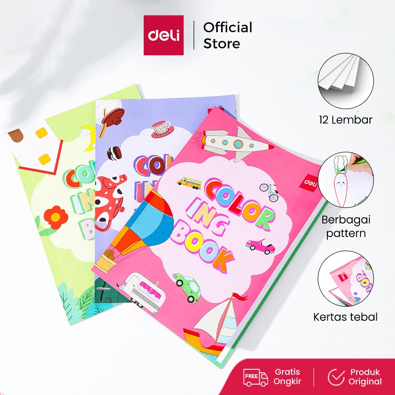 Deli Children Coloring Book / Buku Mewarnai Anak 12 Lembar Kertas 120G Berbagai Tema EN04X