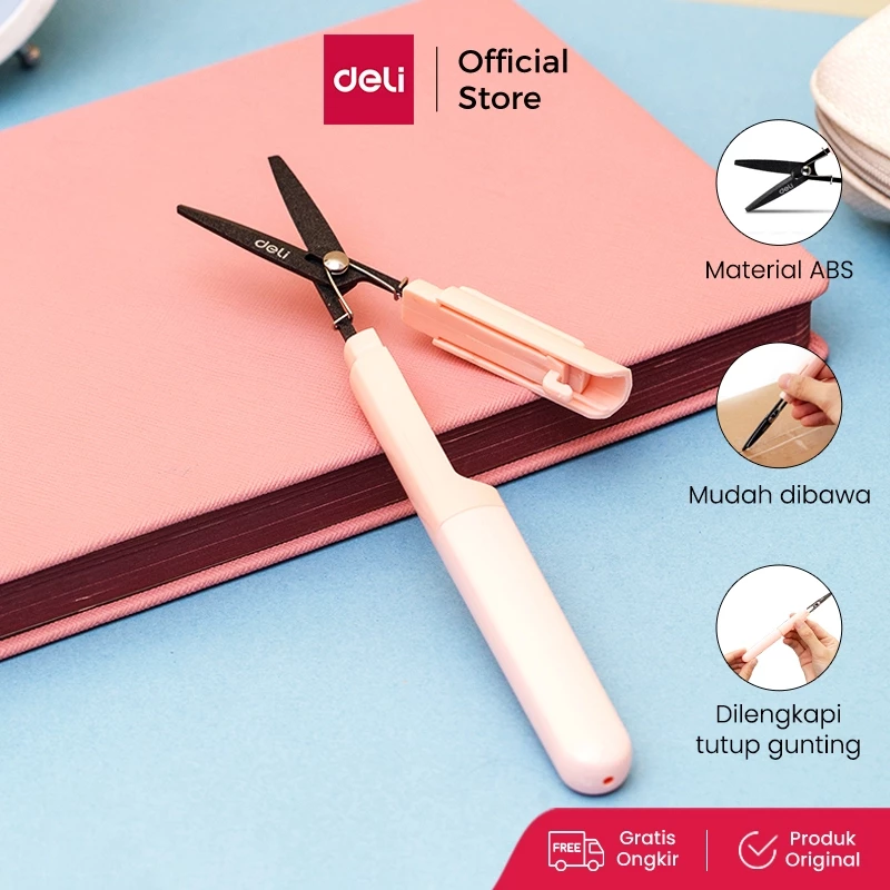 Deli Portable Scissors Gunting Portabel Warna Pink Biru 77761