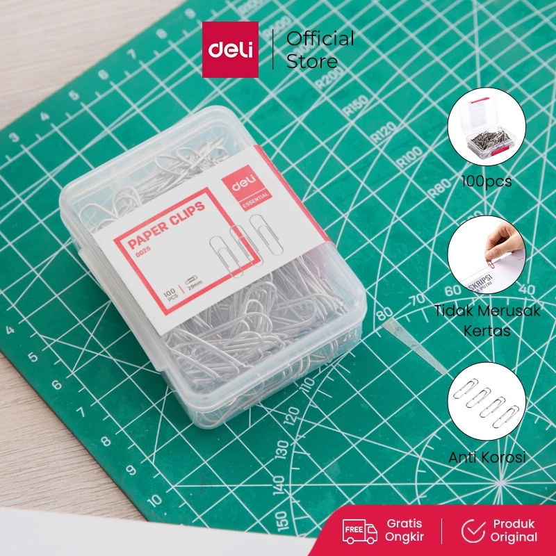 Deli Klip Kertas Paper Clips 29mm 100pcs/box untuk Kebutuhan Kantor E0025