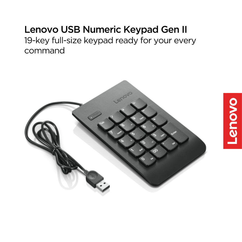 Lenovo USB Numeric Keypad GII Wired 4Y40R38905 Wired Number Pad External - Gambar 3