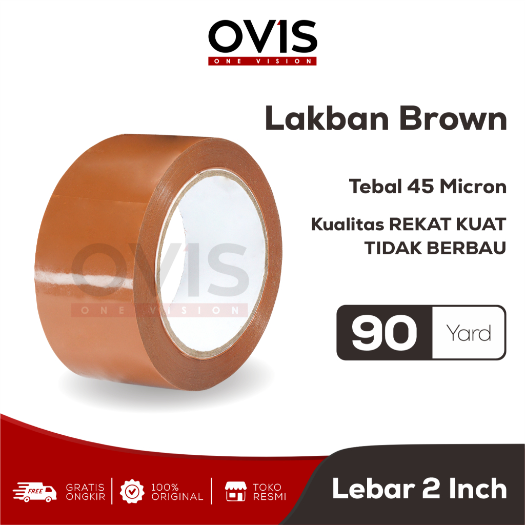 Lakban Isolasi 2 Inch x 90 Yard Coklat Dan Putih Bening Clear Transparan OVIS - Gambar 3