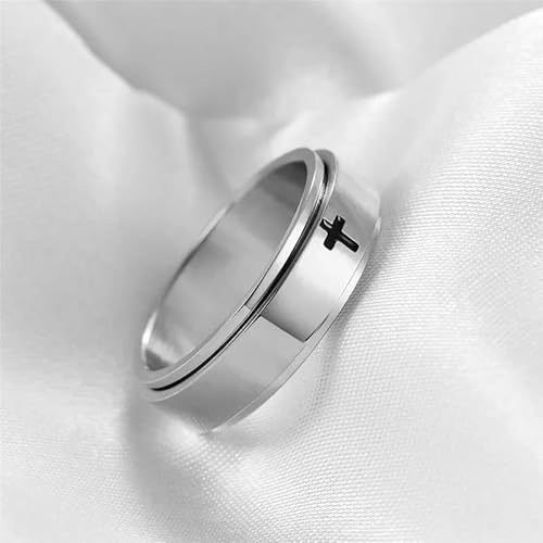 Minimalist Silver Titanium Premium Rotatable Cross Logo Ring ...