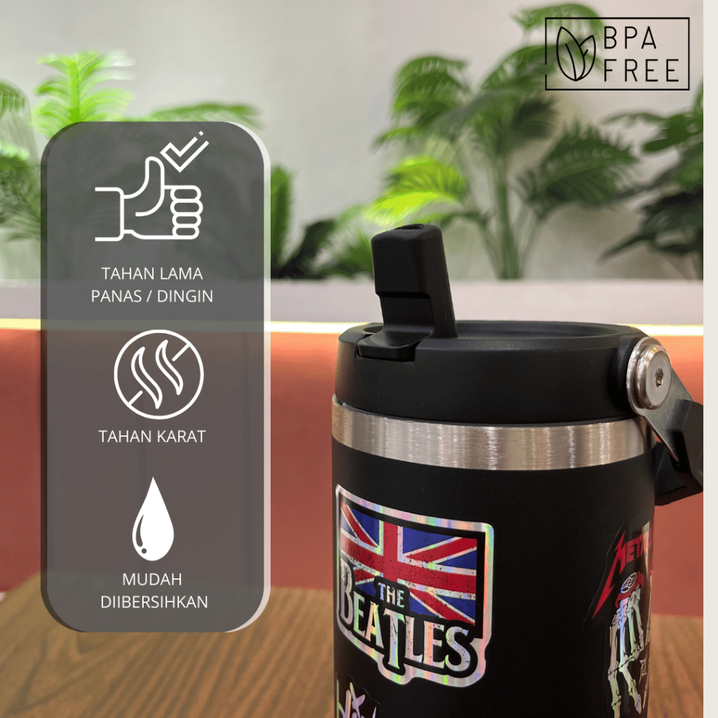 [BLACK] Tumbler Gangsta Handle Stainless Steel 900ML Vacuum Insulated 30 Oz Band Premium Quality foto 2