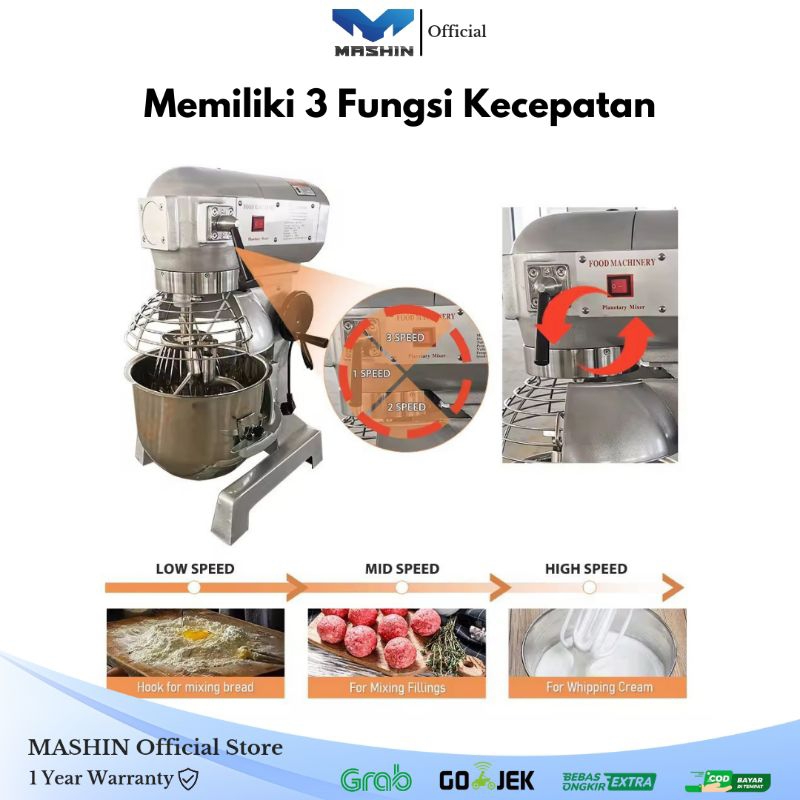 Mashin - Planetary Dough Mixer 30 Liter Mesin Pengaduk Adonan Elektrik Otomatis - Gambar 3
