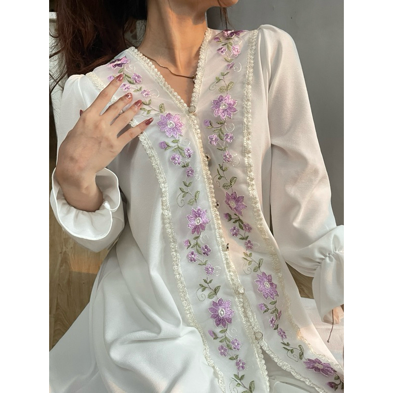 elu Aurora 4way tunic dress tallサイズ Zéa - Nara - White Korean Tunic for Nursing, Eid Dress Tunic