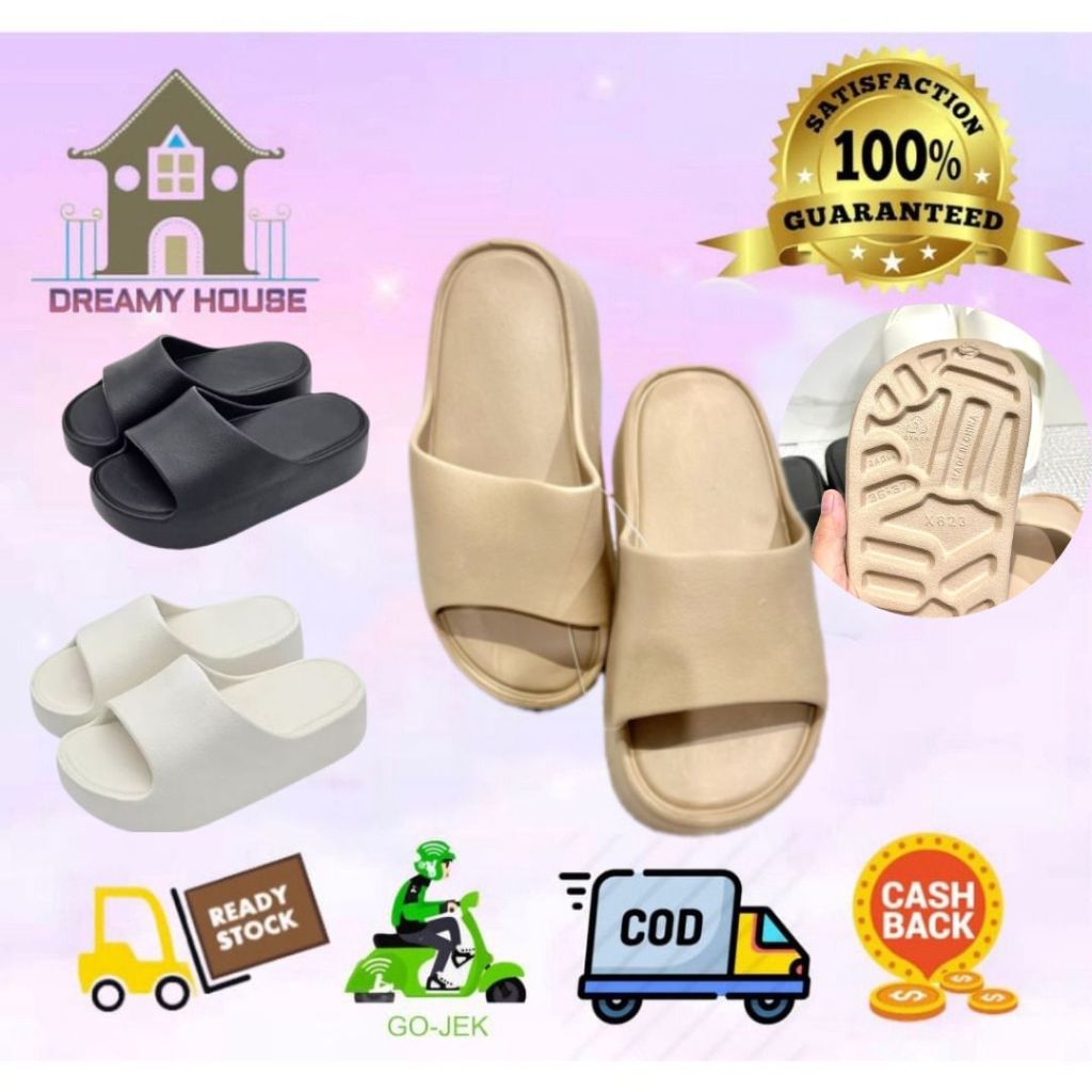 ⭐Dreamyhouse⭐ Sendal Wedges Karet Sandal Wanita Korean Style Selop Polos Bahan Tebal 823