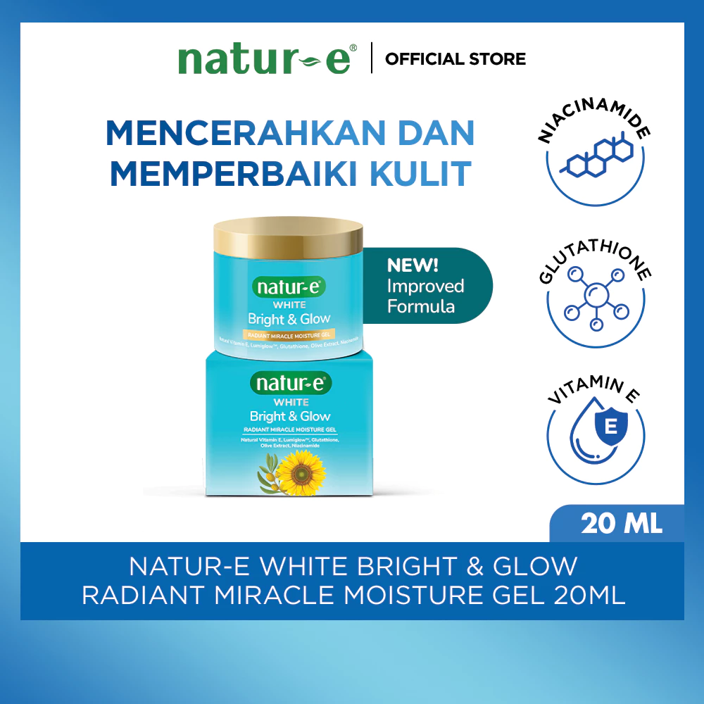 Natur-E Paket White Bright & Glow Radiant Miracle Booster Serum 20ml + Moisture Gel 30ml - Skincare Mencerahkan dan Memperbaiki Kulit dengan Vitamin E, Glutathione & Niacinamide - Gambar 4