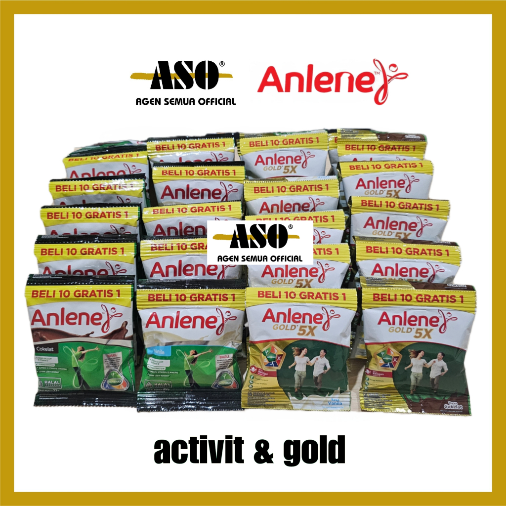 ANLENE SUSU BUBUK DEWASA ACTIVIT GOLD VANILA COKLAT 20g Sachet RENCENG (ISI 10)