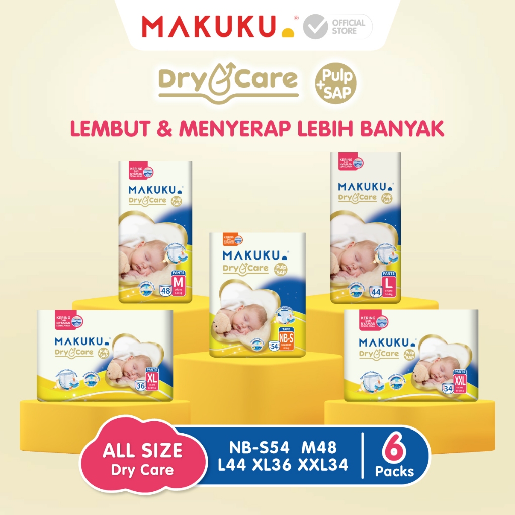 [6 PACK] Makuku Diapers Dry Care JUMBO Popok Bayi Celana/Perekat NB-S/M/L/XL/XXL
