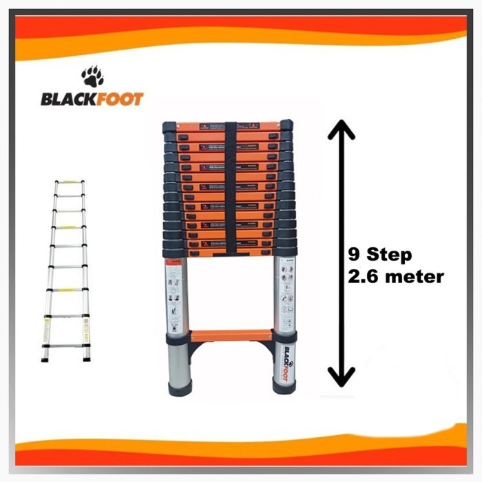 Telescopic Ladder 2.6m Meter Single BLACKFOOT 9 Steps Aluminum Ladder ...