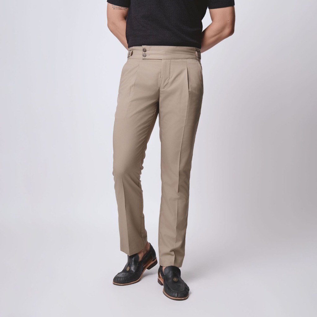 VENGOZ - Men's Formal Pants Classic Double Button Gurkha Pants
