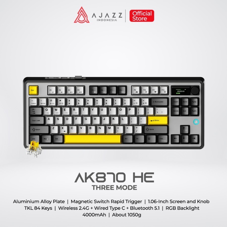 Ajazz AK870 / AK-870 HE Screen Wireless / Wired Gaming Keyboard Rapid Trigger Magnetic Switch RGB - Gambar 2