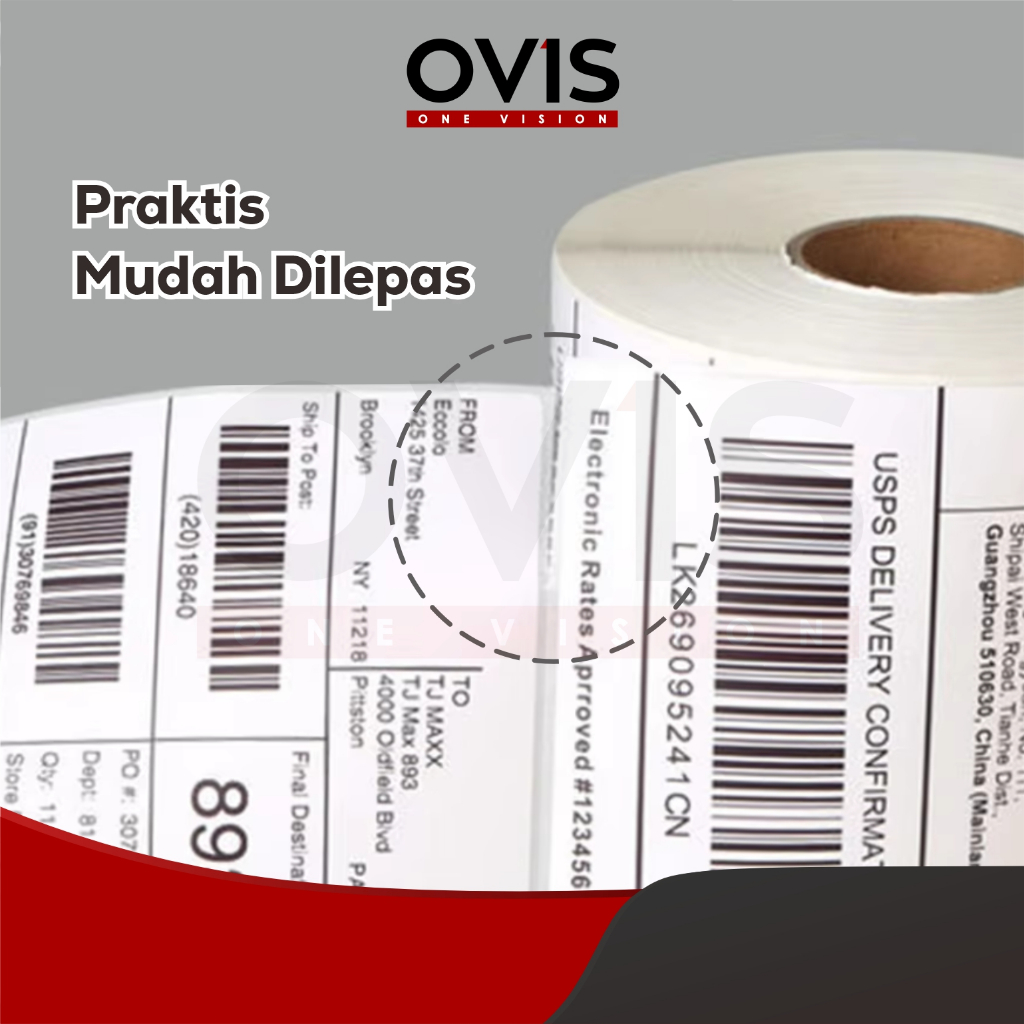 Label Stiker Resi Thermal Direct 100x150 mm OVIS Sticker Paper Kertas A6 10x15 cm Roll Lipat - Gambar 4