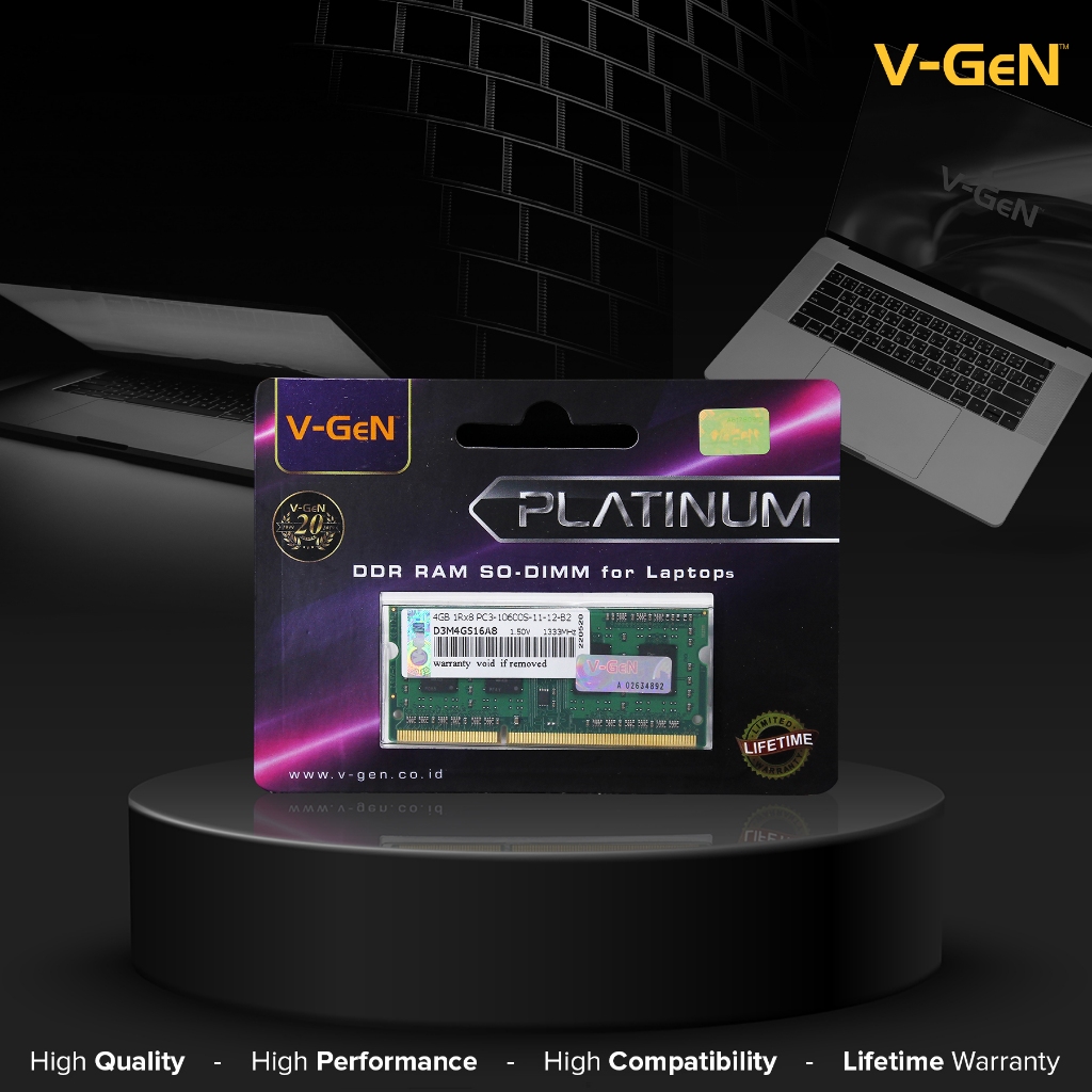 SODIMM DDR3 4GB PC 10600 / 1333 Mhz RAM Laptop/Notebook V-GeN PLATINUM