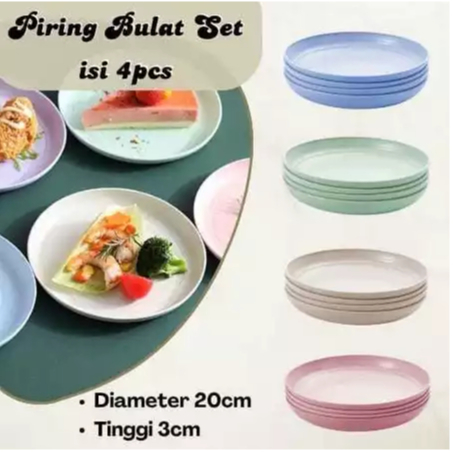 Dreamyhouse 4pcs Piring Makan Jerami Warna-Warni