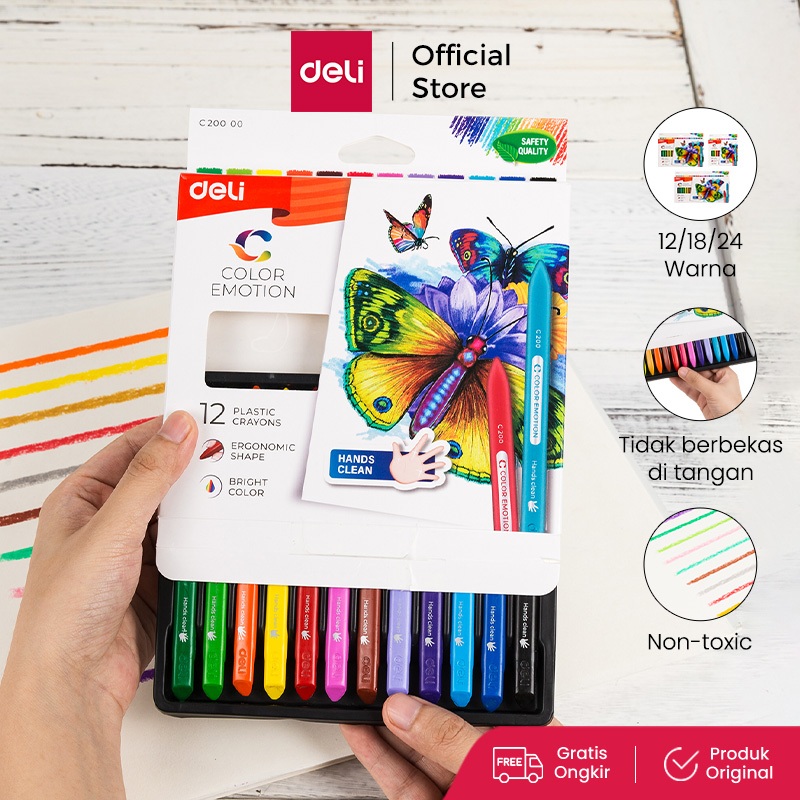 Deli Krayon Plastic 12/18/24 Warna Cerah Bentuk segitiga ergonomis tidak beracun EC20000