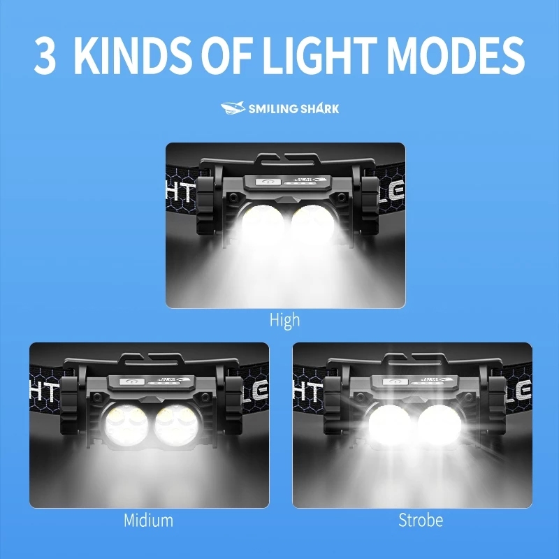 Smiling Shark Headlamp 6xLED Waterproof Type-C - Gambar 3