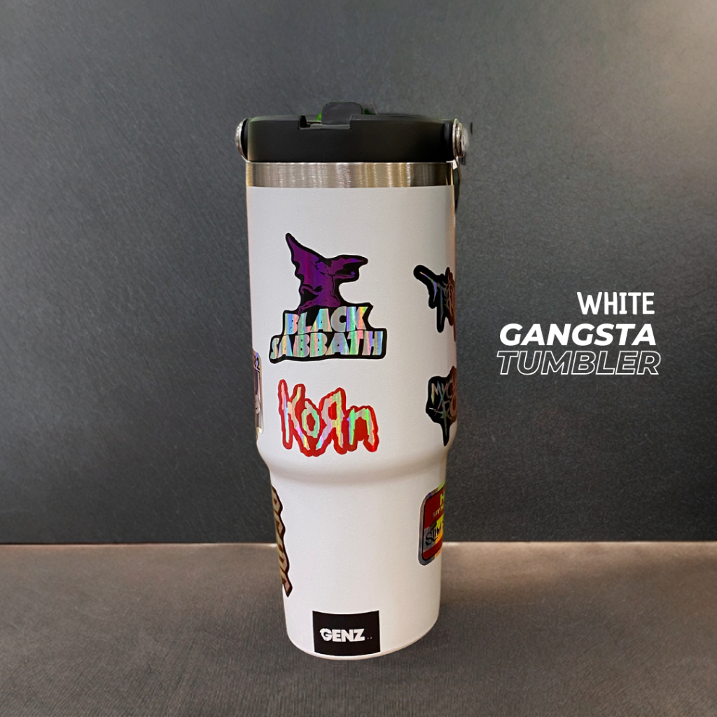 [WHITE] Tumbler Gangsta Handle Stainless Steel 900ML Vacuum Insulated 30 Oz Band Premium Quality