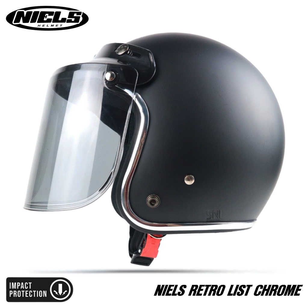 NIELS - Helm Bogo Retro List Chrome Dewasa Kaca Datar / Kaca Cembung SNI Motorcycle - Gambar 4