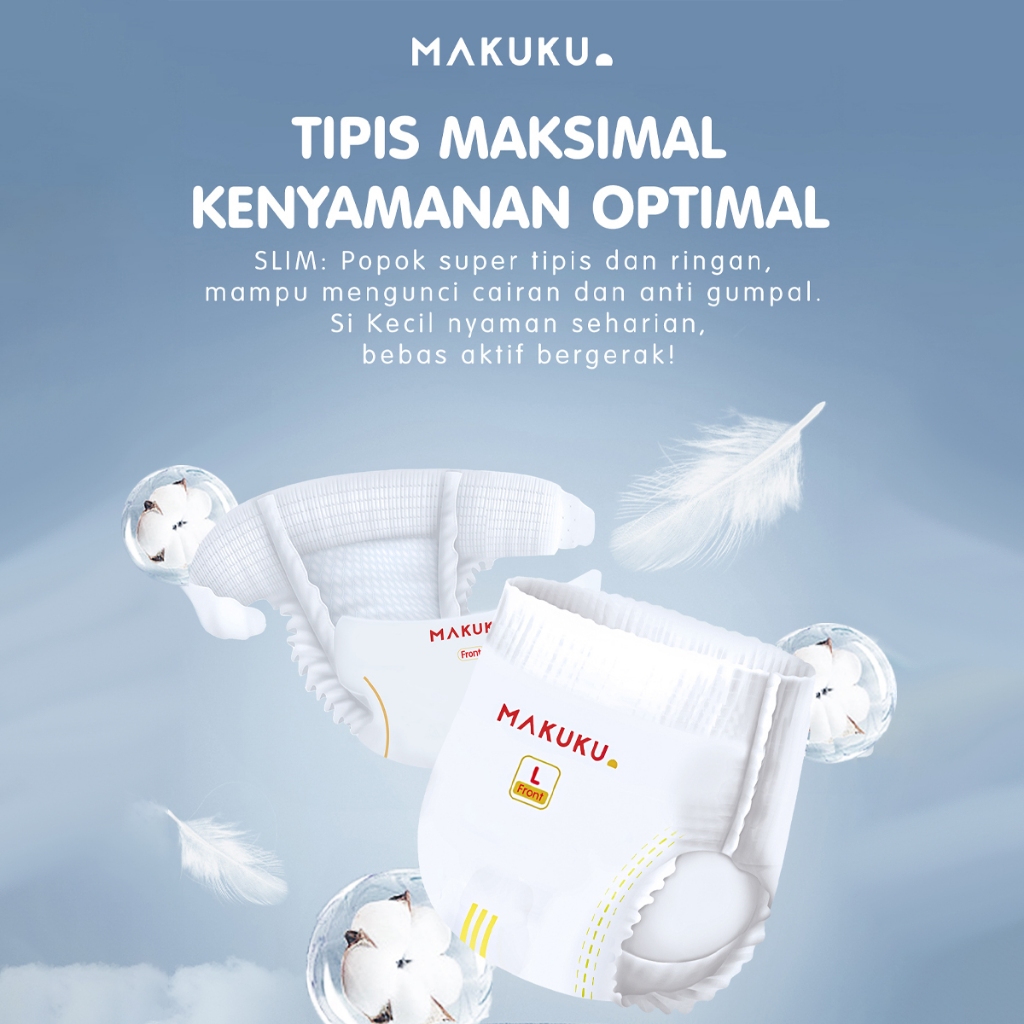 [4 PACK] MAKUKU SAP Diapers Slim JUMBO / Popok bayi Tipis SAP anti gumpal cepat kering sekali pakai tipe / NB52/S48/M52/L50/XL48/ perlengkapan bayi baru lahir / Popok Newborn - Gambar 2
