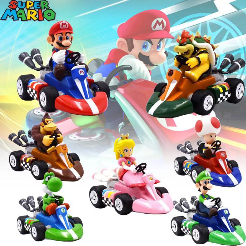 Figure Mario Bros Pull Back Car Racing Race Luigi Yoshi Toad Donkey ...