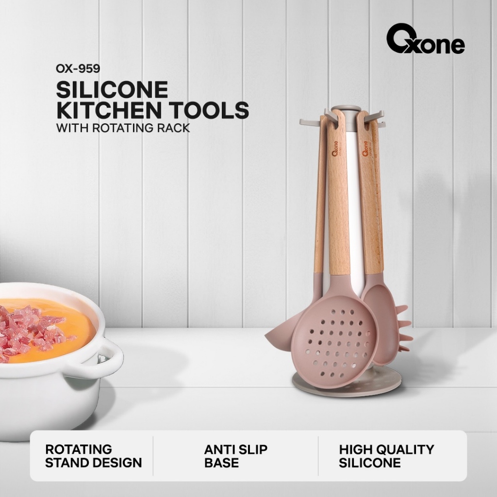 OXONE OX959 Silicone Kitchen Tools with Rotating Rack 5 in 1 - Gambar 3