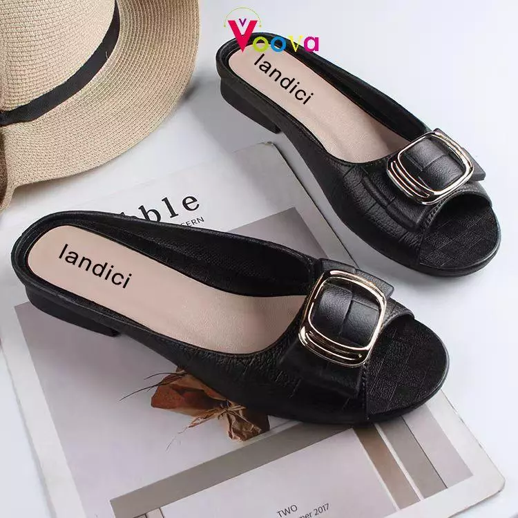 VOOVA Sandal Wanita Fashion Women Single Shoes Sendal Flat Slop Anti Slip - Gambar 2