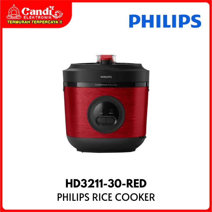 PHILIPS Rice Cooker 3in1 Penanak Nasi 1,8 Liter Fresh Defensse HD3211-30-RED