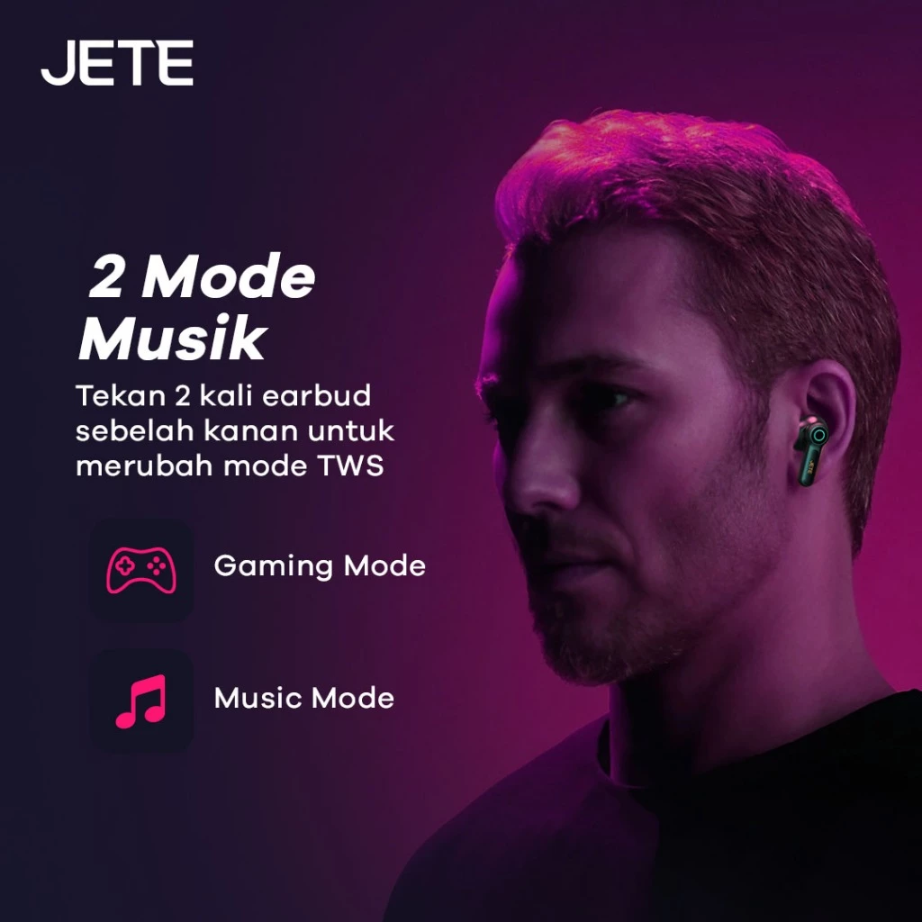 TWS Gaming with RGB JETE TG101 ENC 4 Mic 45m/s Low Latency - Garansi 2th - Gambar 2