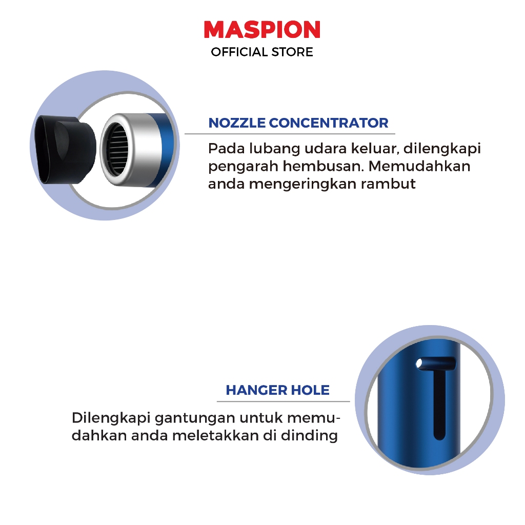 Maspion Hair Dryer Pengering Rambut Kecepatan Tinggi MHD-1036 - Gambar 3