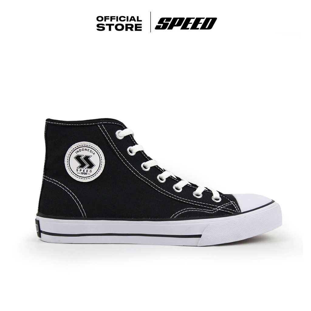 Speed - Basic Hi Hitam Putih - Sepatu Sneakers Kanvas Anti Slip Pria Wanita