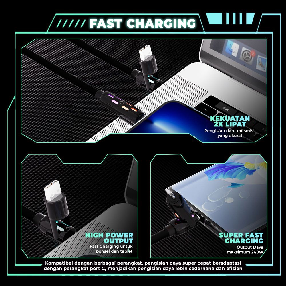 Matei COD Kabel Data Kabel USB 4 in 1 Fast Charging Micro Type C Lightning iphone USB Type C to Type C Iphone Lightning - Gambar 3
