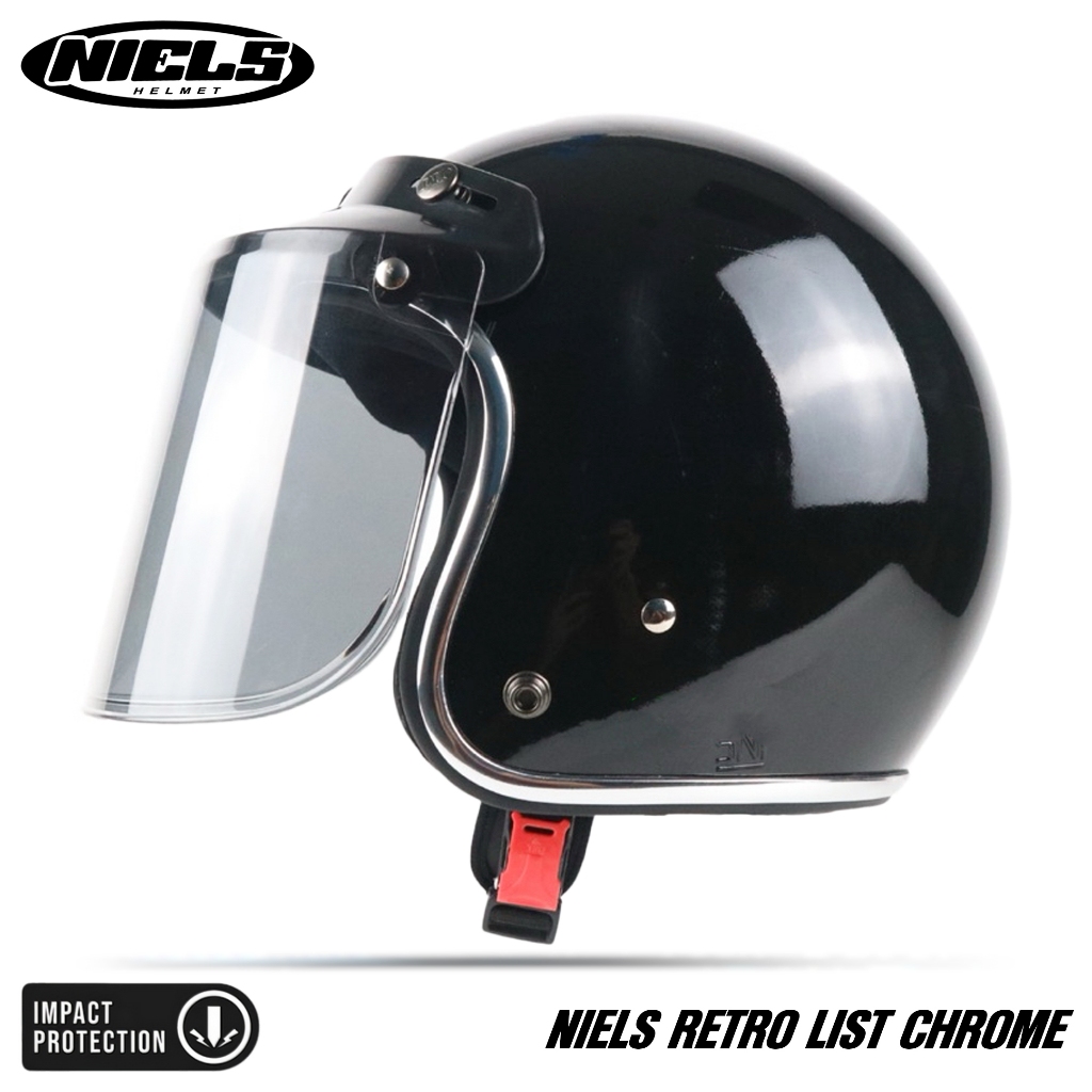 NIELS - Helm Bogo Retro List Chrome Dewasa Kaca Datar / Kaca Cembung SNI Motorcycle