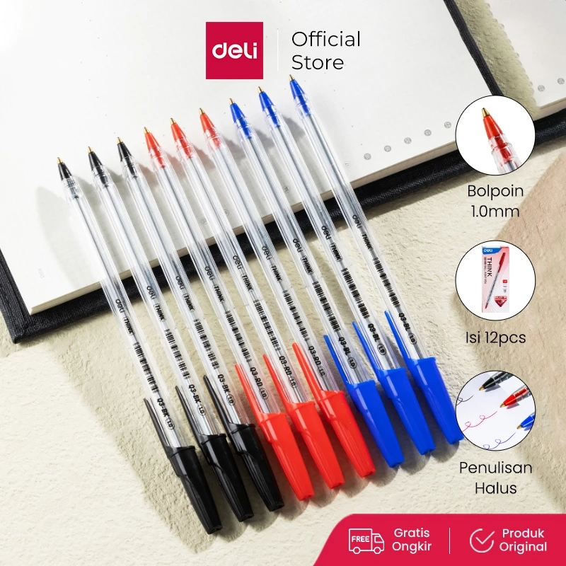 Deli Ballpoint Pen / Pulpen Bolpoin 1.0 mm  Penulisan Halus EQ3 1 PCS
