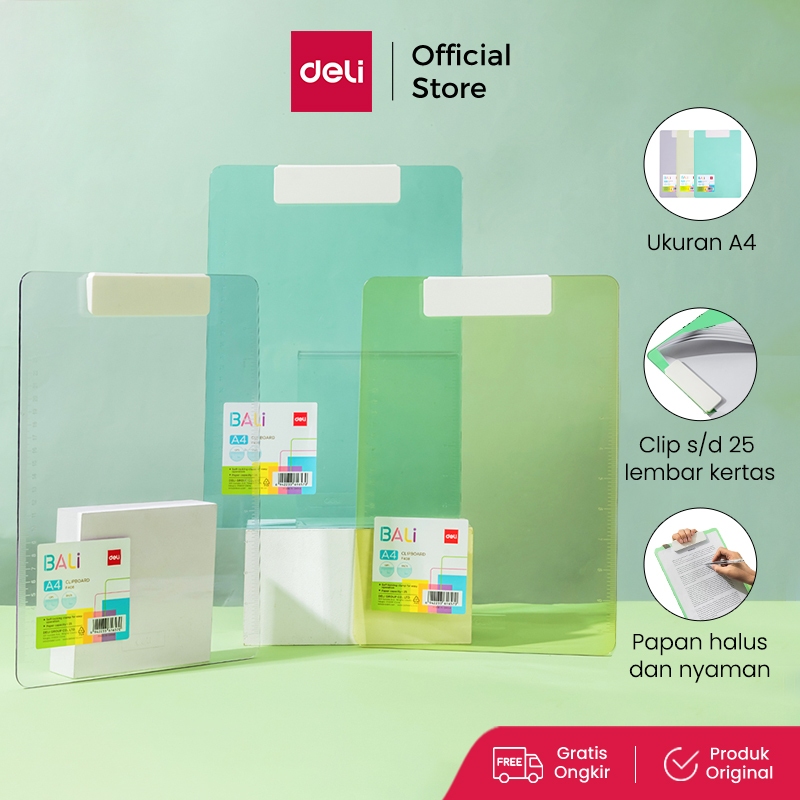 Deli Papan Jalan A4 / Papan Ujian  Clip Board 2in1 Warna Pastel EF408